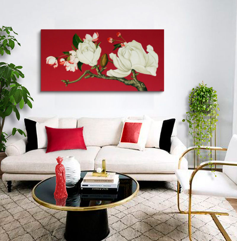 ▷ ESTUDIO DELIER  Cuadro flores magnolios 160x80